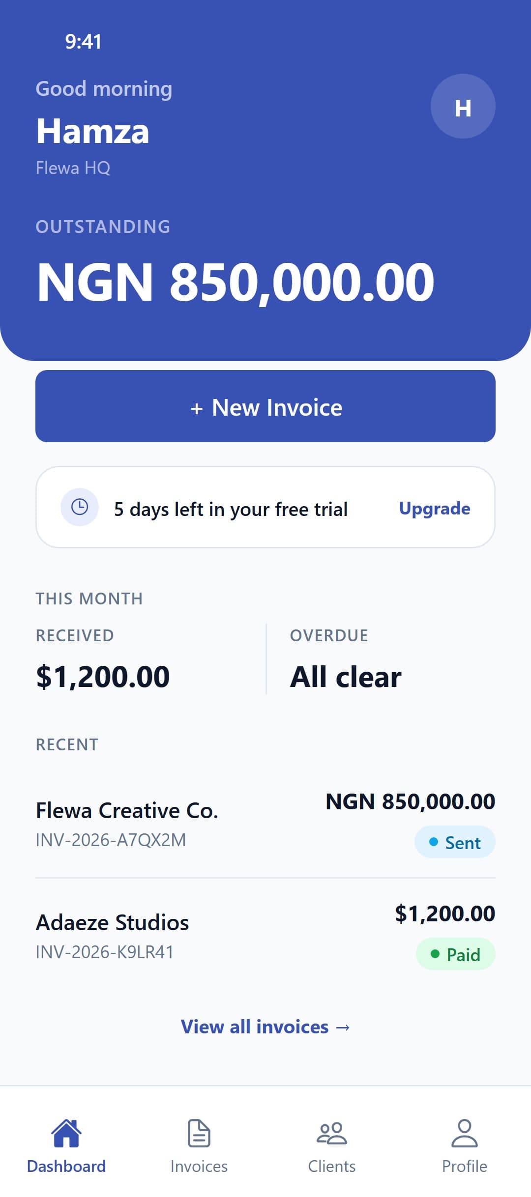 Flewa dashboard