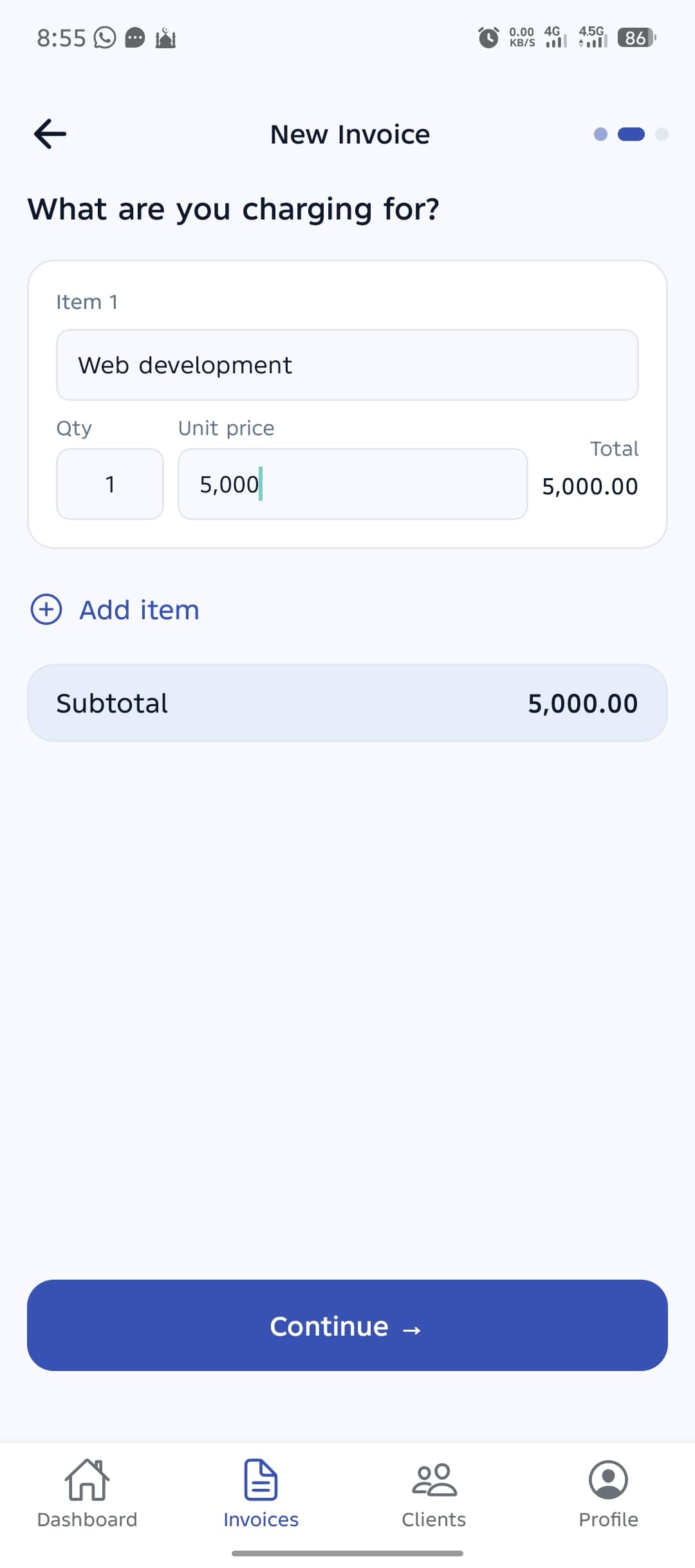 Creating a new invoice